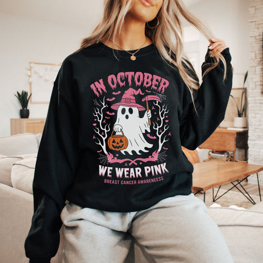 In October We Wear Pink: Breast Cancer Awareness Sweatshirt Sweatshirt Printify XL Black