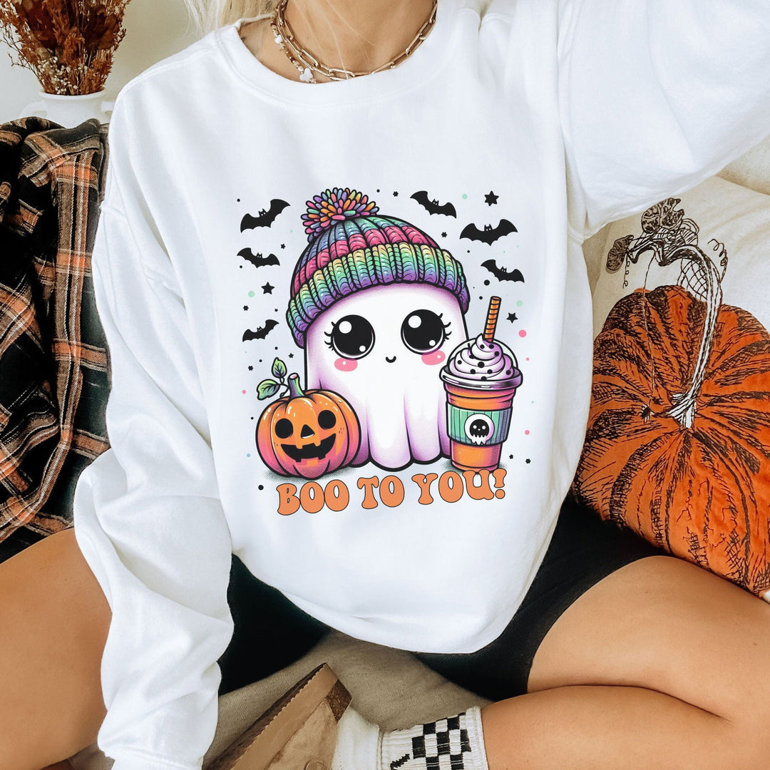 Cute Ghost Boo to You Halloween Sweatshirt Sweatshirt Printify
