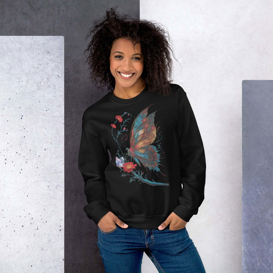 Vintage Butterfly Sweatshirt Sweatshirt Printify S Black