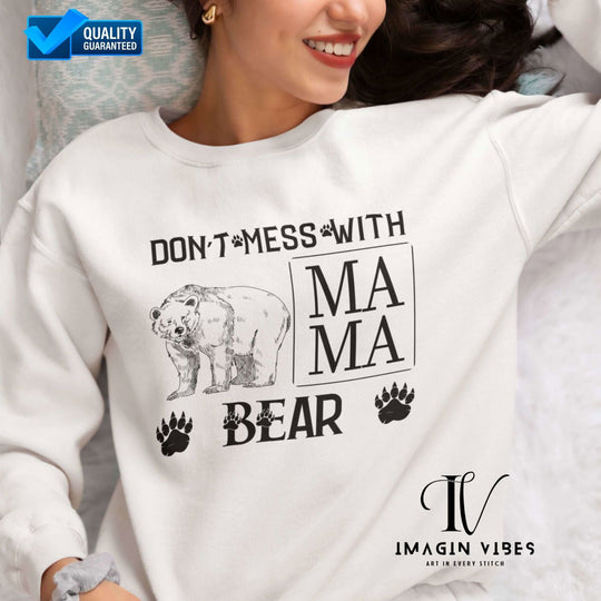 Mama Bear Crewneck Sweatshirt Sweatshirt Printify S White