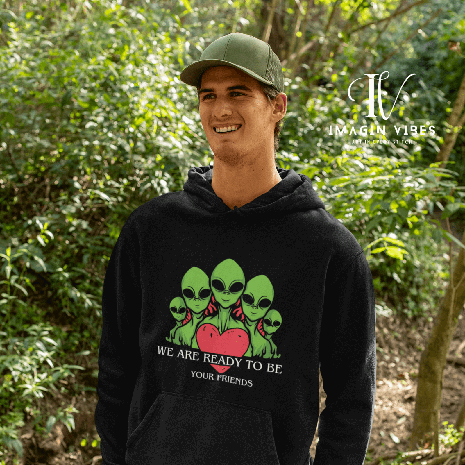 We Are Ready To Be Your Friends UFO Hoodie Hoodie Printify Black S