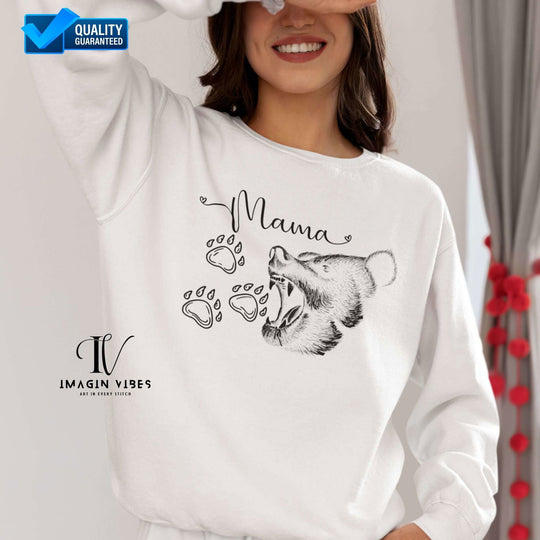 Mama Bear Crewneck Sweatshirt Sweatshirt Printify S White