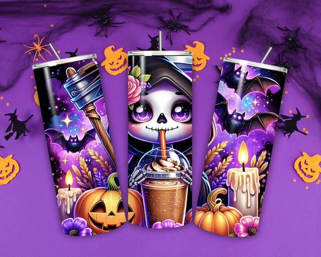 Grim Reaper Cute Halloween Tumbler, 20oz Mug Printify Black 20oz
