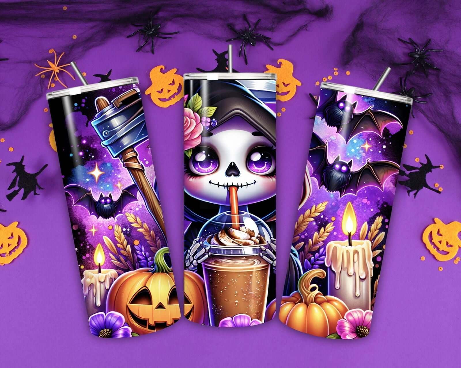 Grim Reaper Cute Halloween Tumbler, 20oz Mug Printify Black 20oz