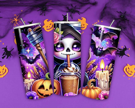Grim Reaper Cute Halloween Tumbler, 20oz Mug Printify Black 20oz