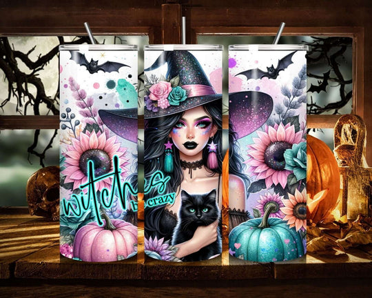 Stainless Steel Tumbler - Witches Be Crazy - Halloween, 20oz Mug Printify White 20oz