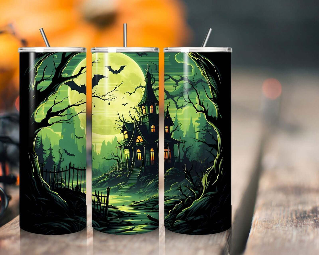 Tumbler - Spooky Haunted House Halloween Theme, 20oz Mug Printify White 20oz