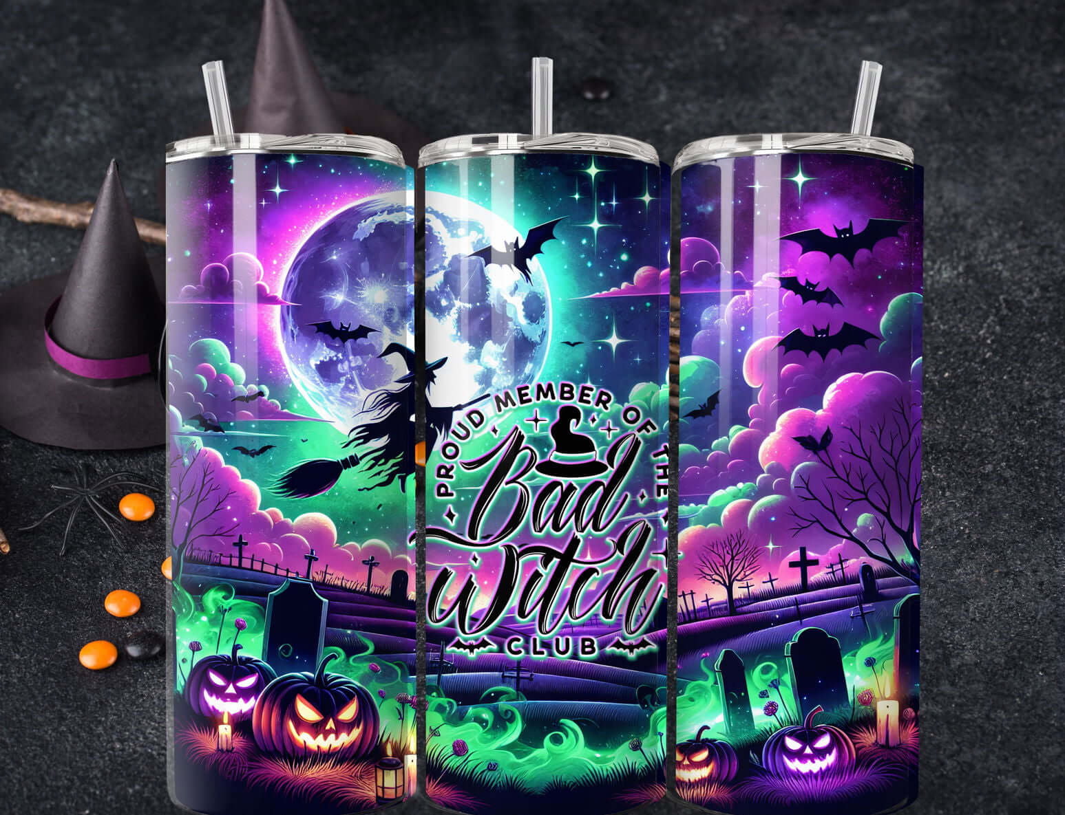 20oz Stainless Steel Tumbler — Proud Member of the Bad Witch Club Mug Printify Black 20oz