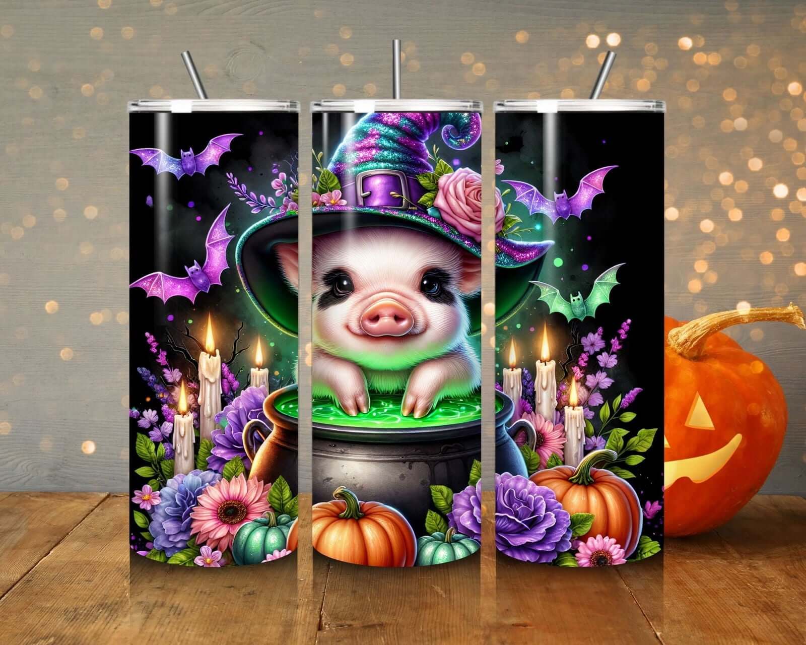 Witch Piglet 20oz Stainless Steel Tumbler Mug Printify Black 20oz