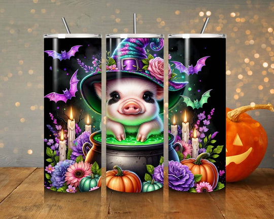 Witch Piglet 20oz Stainless Steel Tumbler Mug Printify Black 20oz