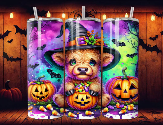20oz Stainless Steel Tumbler — Witch Calf Jack-O'-Lantern Halloween Mug Printify Black 20oz