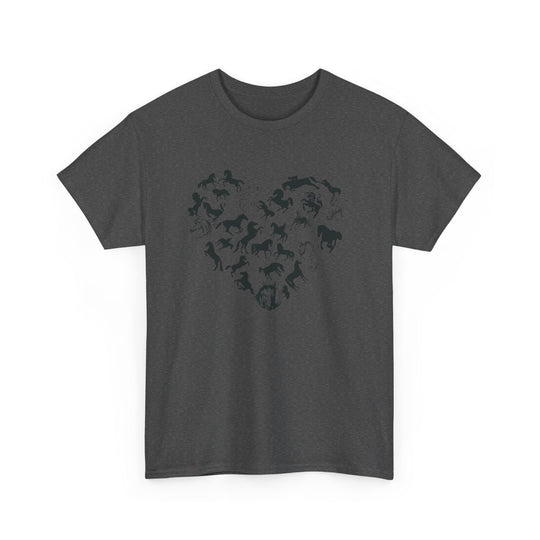 Horse Heart Tee - Playful and Whimsical Unisex Heavy Cotton Shirt T-Shirt Printify Dark Heather S