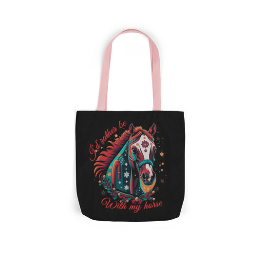 I'd Rather Be With My Horse Christmas Tote Bag Accessories Printify 16" × 16'' Light Pink