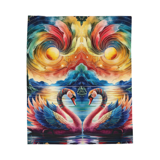 Plush Celestial Swans Blanket - Psychedelic