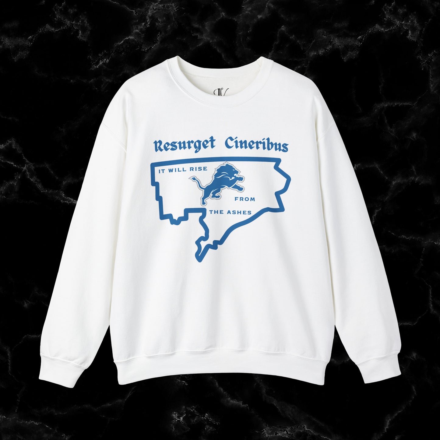 Resurget Cineribus Unisex Crewneck Sweatshirt - Latin Inspirational Gifts for Detroit Sports Football Fans Sweatshirt S White 