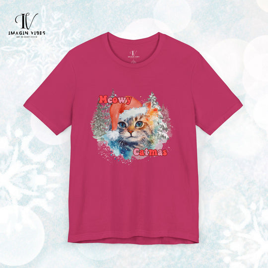 Meowy Catmas: Watercolor Cat Christmas T-Shirt