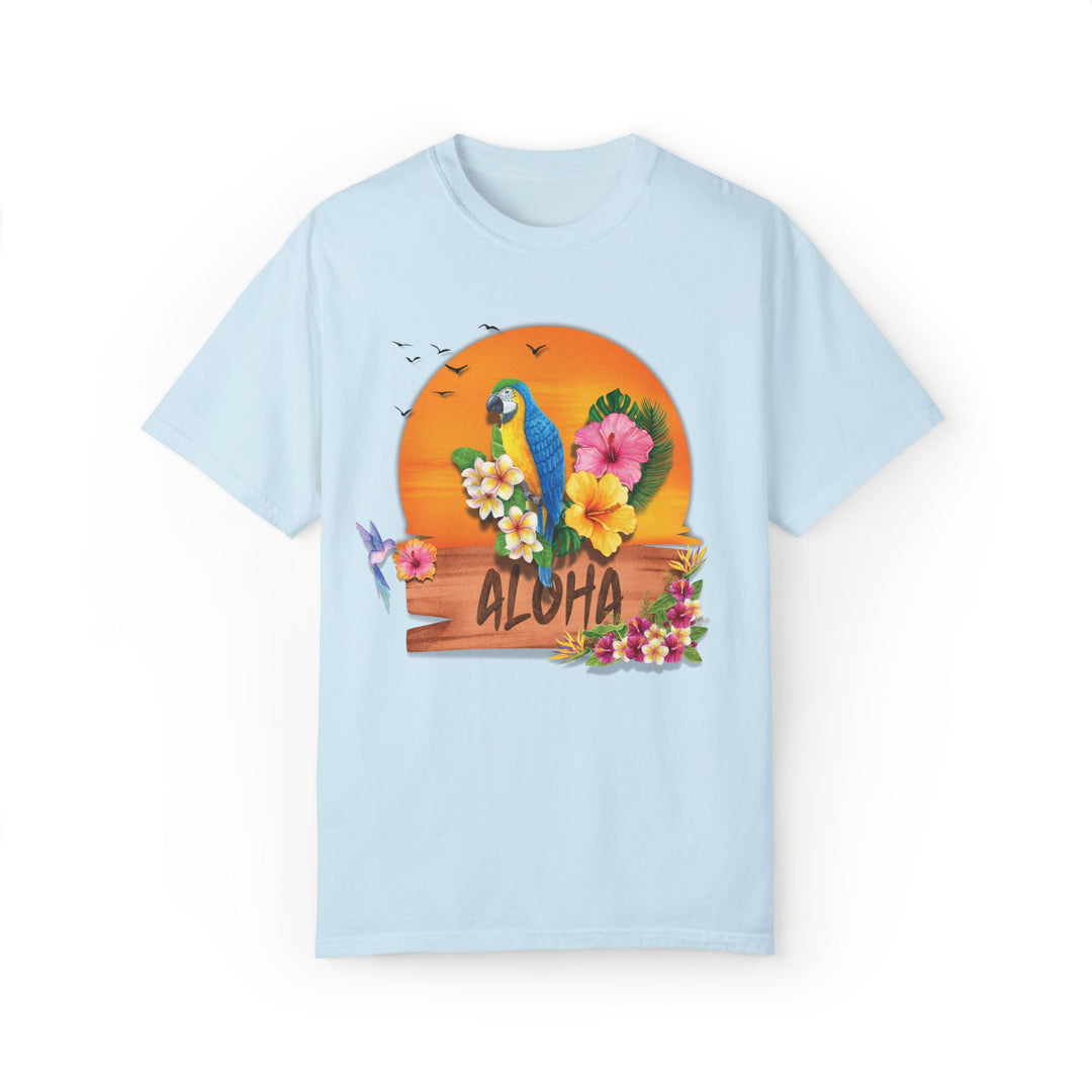 Tropical Parrot Aloha T-shirt T-Shirt Printify Chambray S