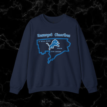 Resurget Cineribus Unisex Crewneck Sweatshirt - Latin Inspirational Gifts for Detroit Sports Football Fans Sweatshirt S Navy 