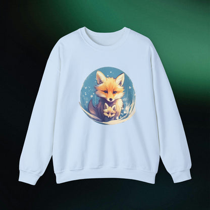 Vintage Forest Witch Aesthetic Sweatshirt - Cozy Fox Cottagecore Sweater with Mommy and Baby Fox Design Sweatshirt S Light Blue 