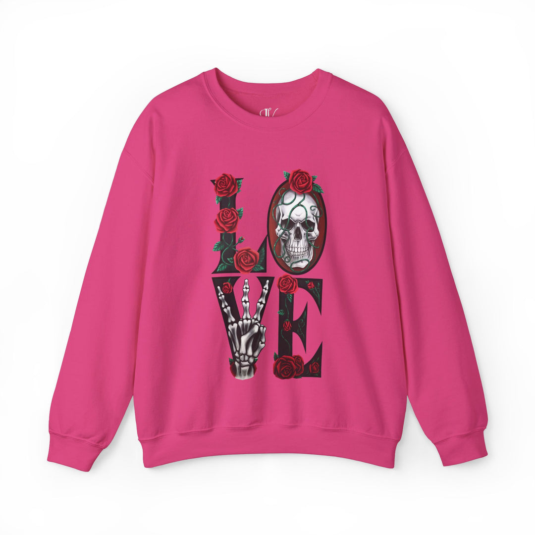 Love, Roses & Bones: Halloween Sweatshirt Sweatshirt Printify S Heliconia