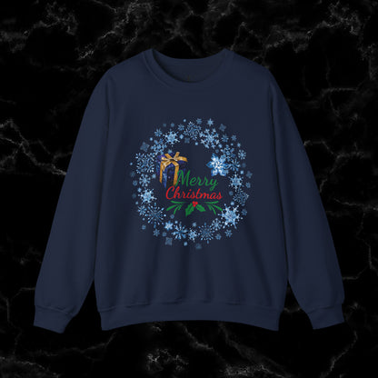 Merry Christmas Sweatshirt - Matching Christmas Shirt, Wreath Design, Holiday Gift Sweatshirt S Navy 