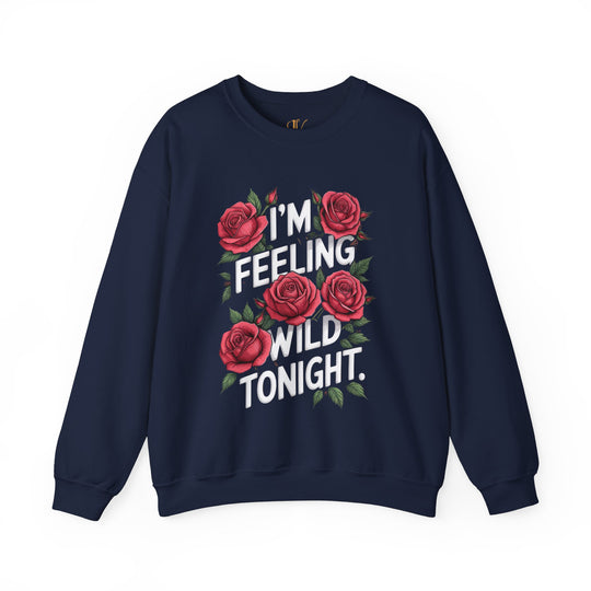 Wild Tonight Sweatshirt with Red Roses Sweatshirt Printify S Navy