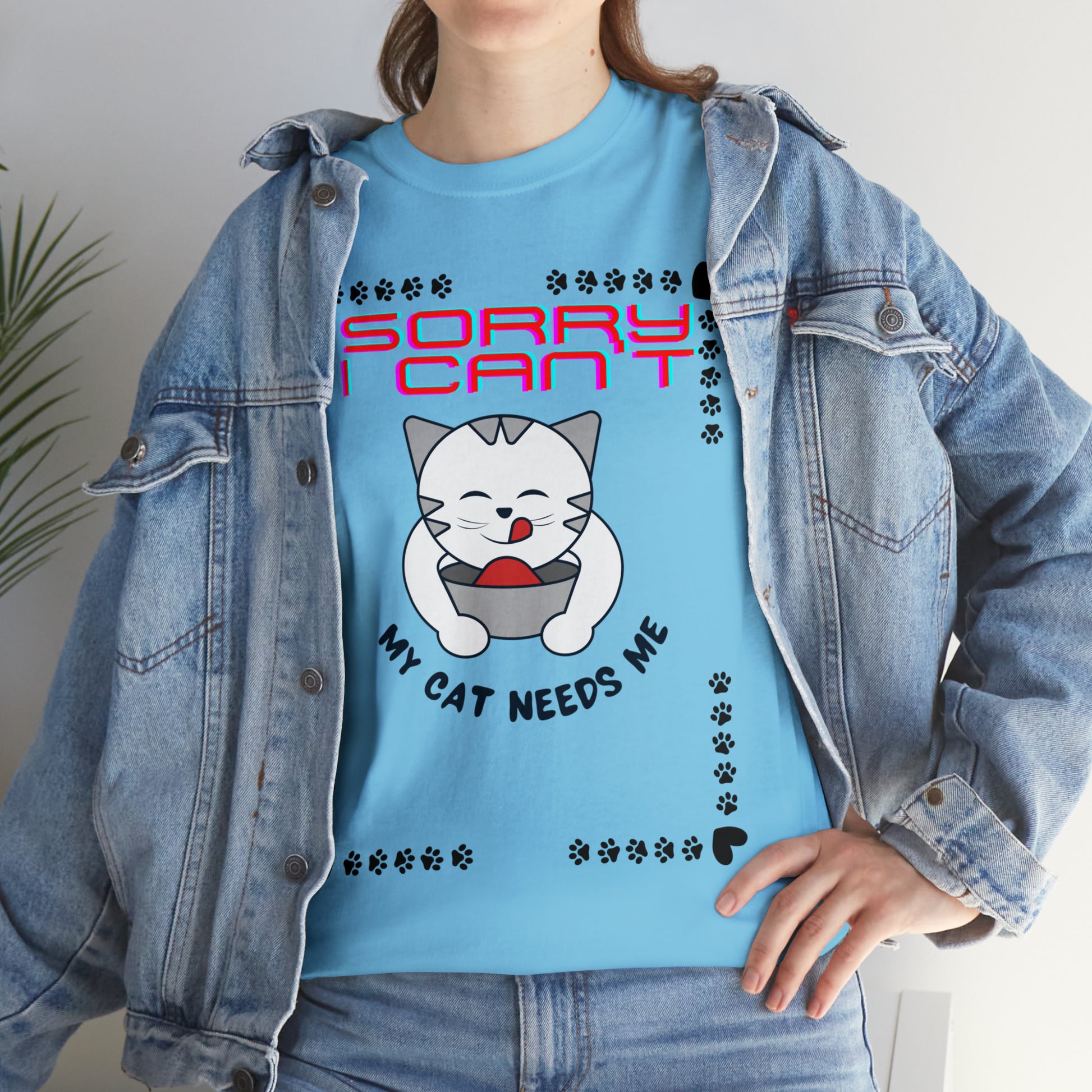 Sorry I Can't My Cat Needs Me T-Shirt | Cat Mom Shirt | Cat Lover Gift | Cat Mom Gift | Animal Lover Gift for Women T-Shirt Sky S 