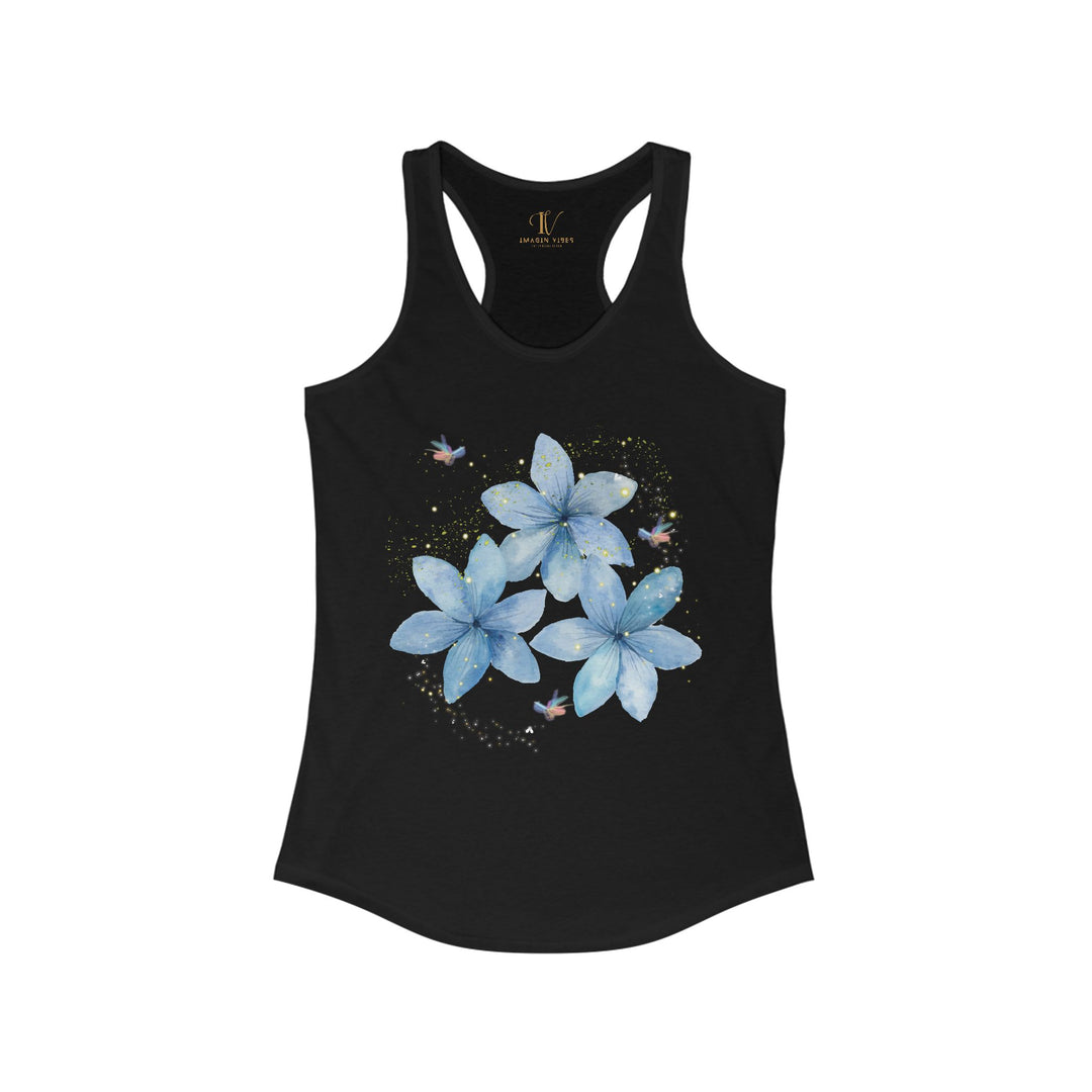 Floral Raceback Tank Top with Fireflies Tank Top Printify XS Solid Black