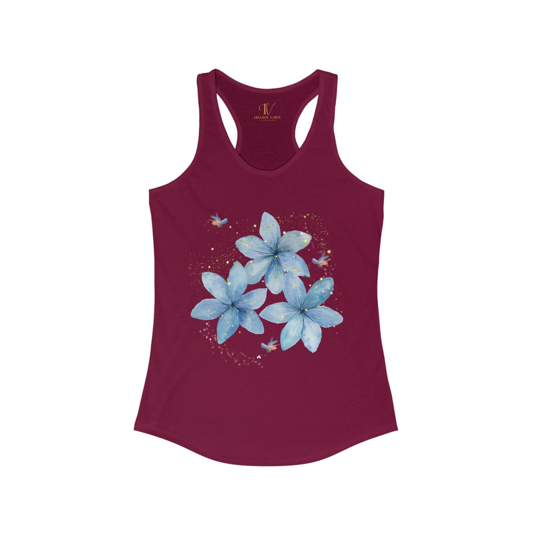 Floral Raceback Tank Top with Fireflies Tank Top Printify XS Solid Cardinal Red