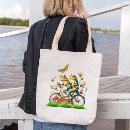 Frogs Reading Tote Bag | Cottagecore Tote Bag | Aesthetic Tote Bag - Vintage Classic Bookworm Tote Bags   