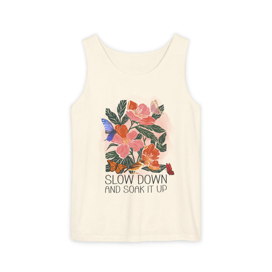 Floral Tank Top - Slow Down and Soak It Up Tank Top Printify Ivory S