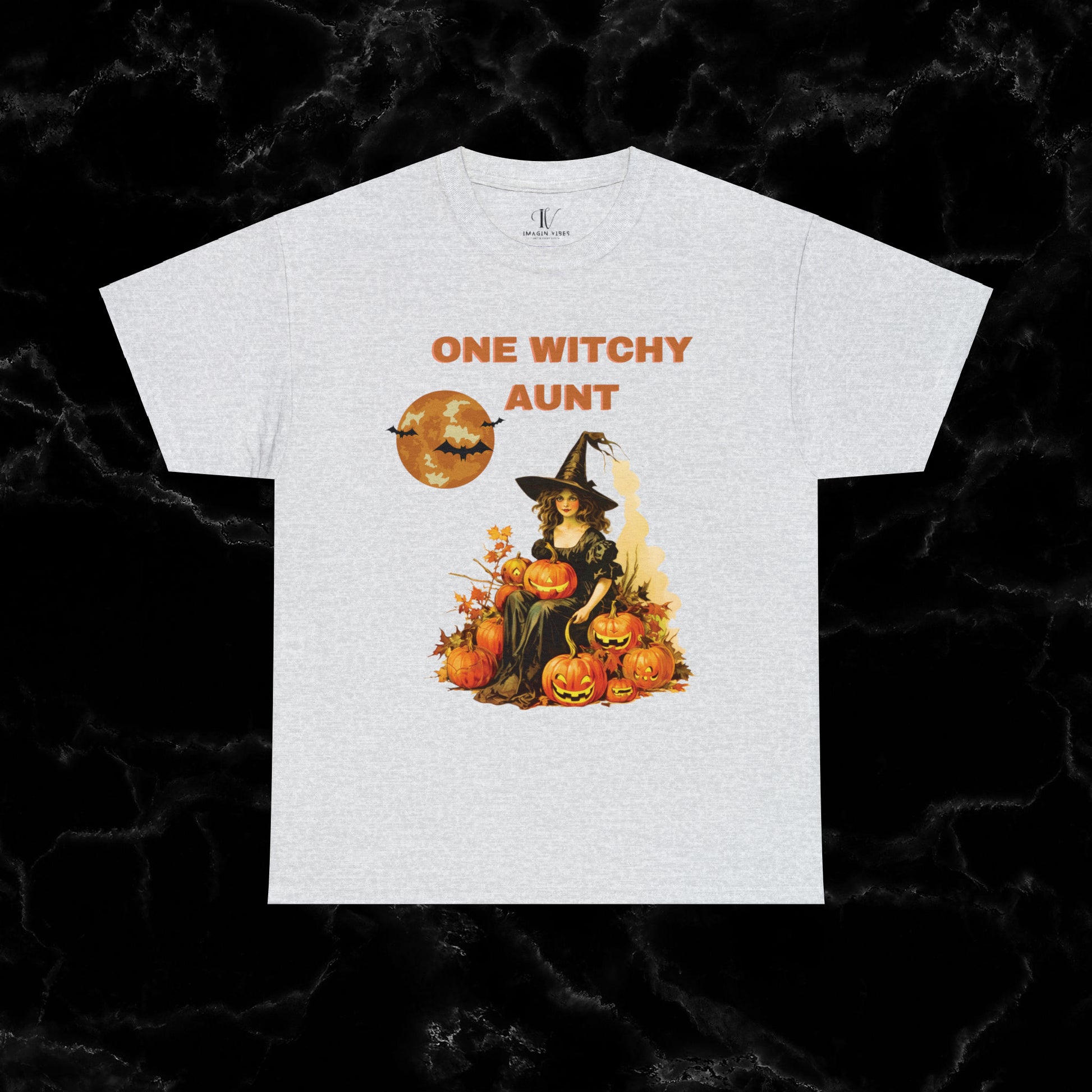 One Witchy Auntie Cotton T-Shirt - Cool Aunt, Aunt Halloween, Perfect Gift for Aunts T-Shirt Ash S 