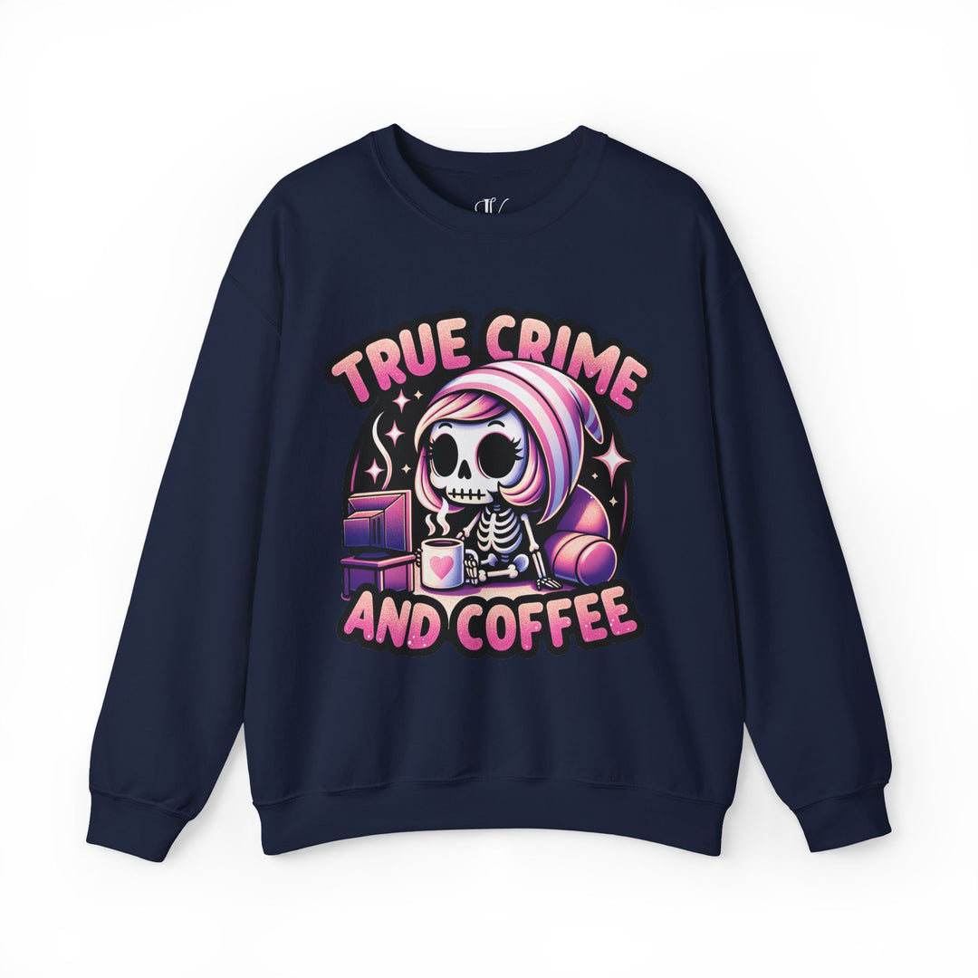 True Crime and Coffee: Skeleton Sweatshirt Sweatshirt Printify S Navy
