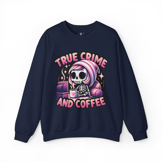 True Crime and Coffee: Skeleton Sweatshirt Sweatshirt Printify S Navy