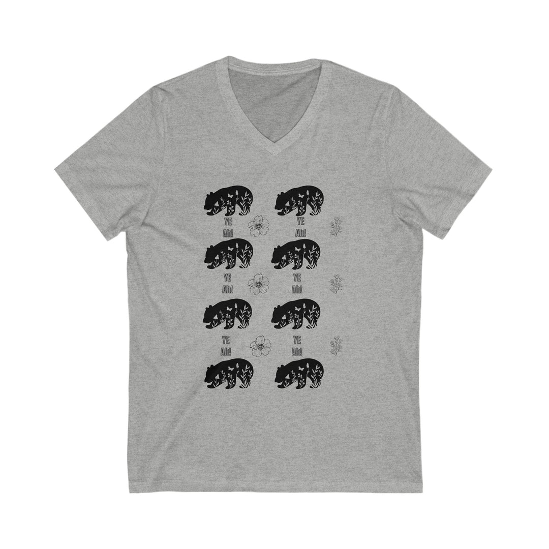 Graphic Bear Pattern Unisex Tee V-neck Printify XS Athletic Heather