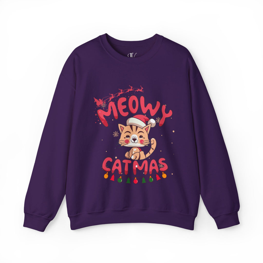 Funny Meowy Catmas Crewneck Sweatshirt Sweatshirt Printify S Purple