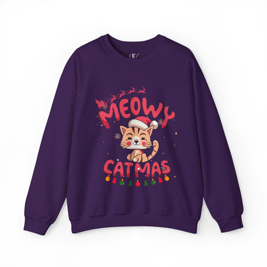 Funny Meowy Catmas Crewneck Sweatshirt Sweatshirt Printify S Purple