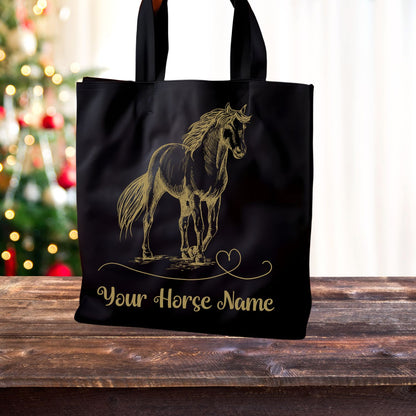 Personalized Horse Tote Bag - Unique Christmas Gift for Horse Lovers - Equestrian Gifts Accessories 13" × 13'' Black 