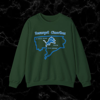 Resurget Cineribus Unisex Crewneck Sweatshirt - Latin Inspirational Gifts for Detroit Sports Football Fans Sweatshirt S Forest Green 