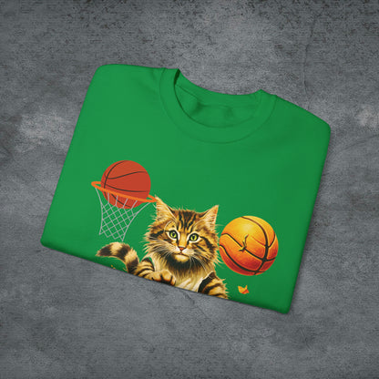 Halloween Cat Basketball Sweatshirt | Playful Feline and Pumpkins | Spooky Sports | Halloween Fun Sweatshirt Sweatshirt   