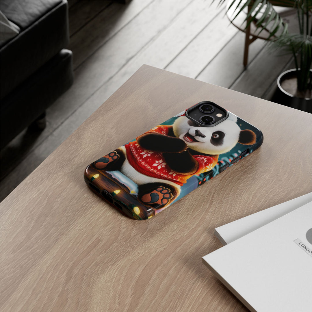 Phone Case - Festive Christmas Panda in Sweater Phone Case Printify iPhone 14 Plus Glossy