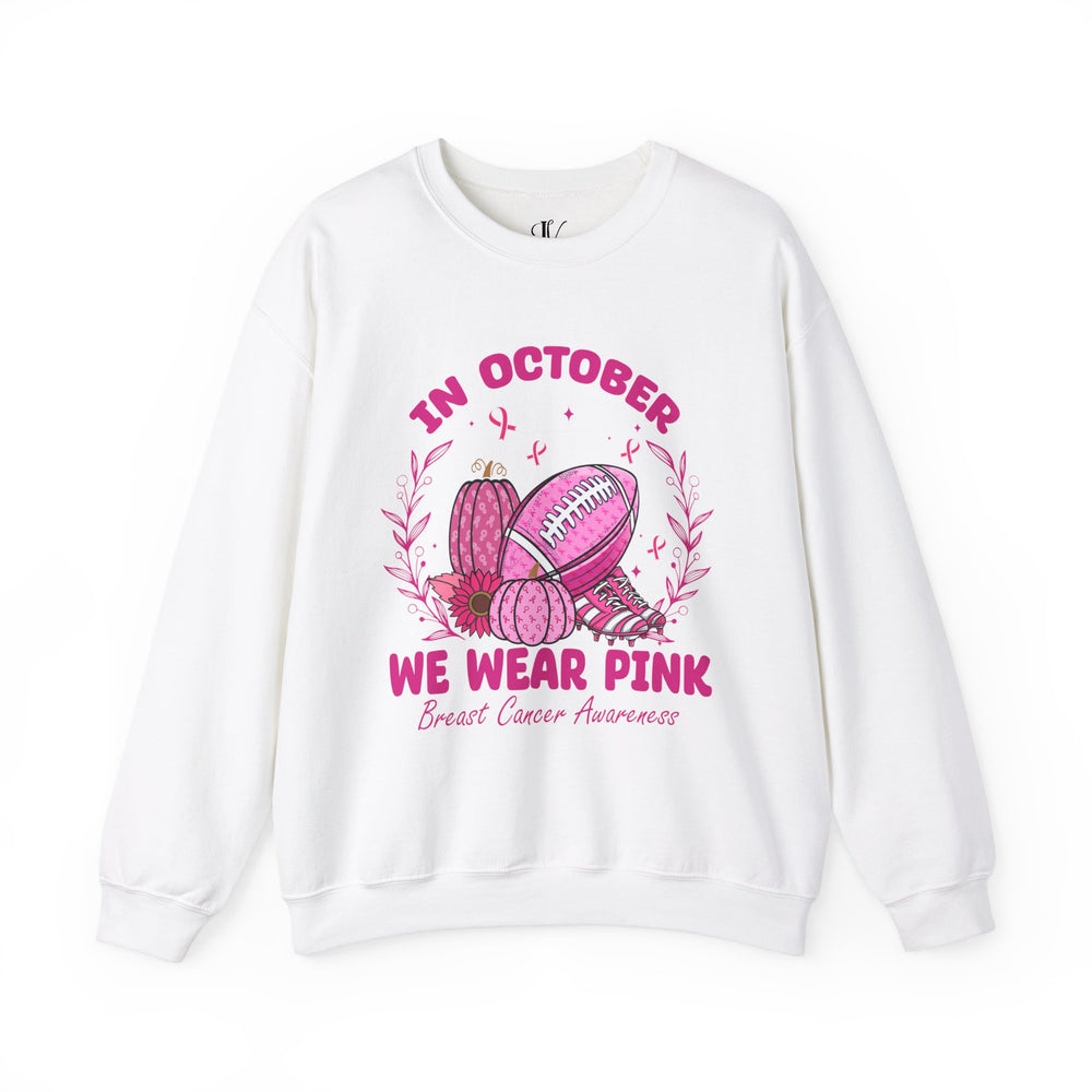 In October We Wear Pink Football Breast Cancer Awareness Sweatshirt