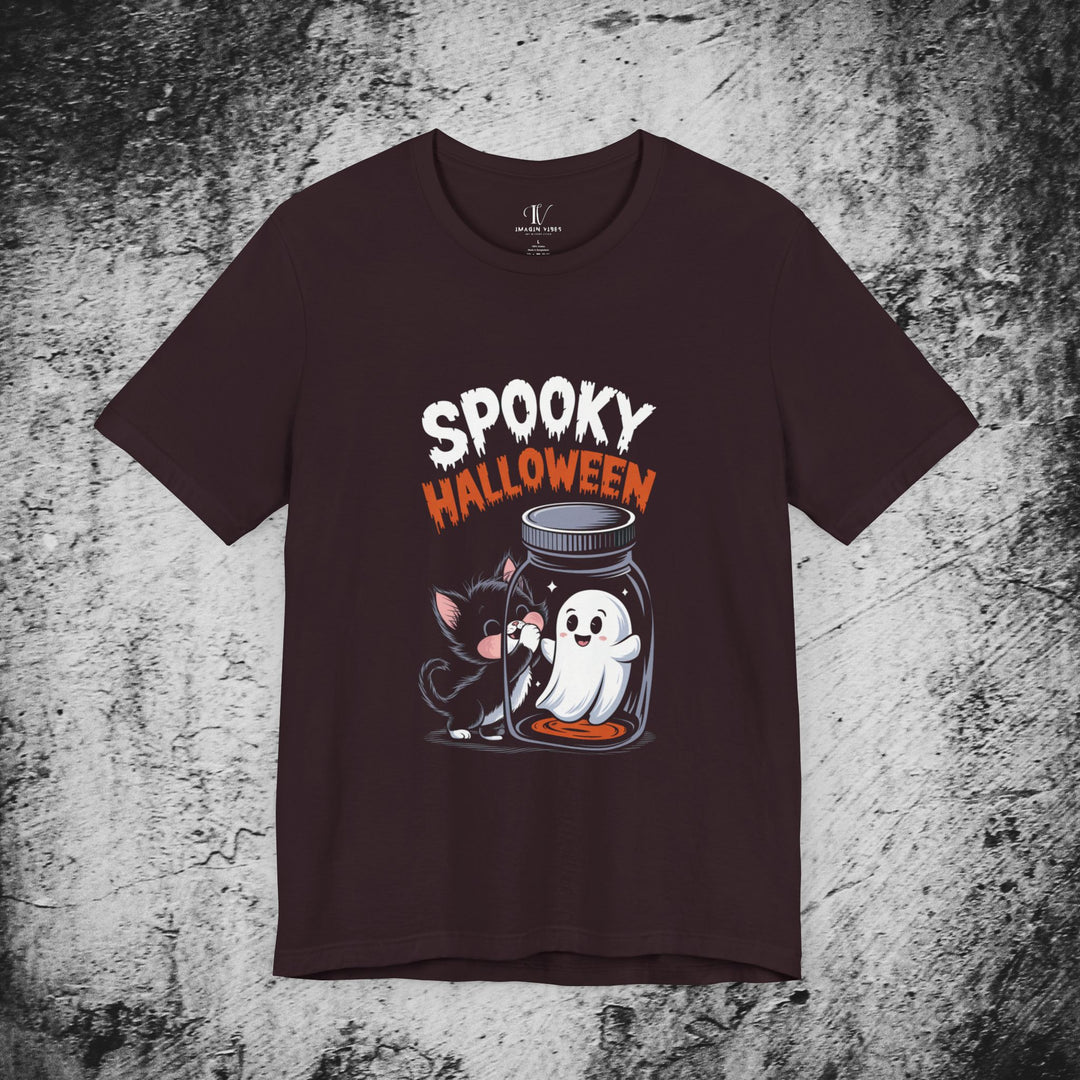 Spooky Cat & Ghost Halloween T-Shirt