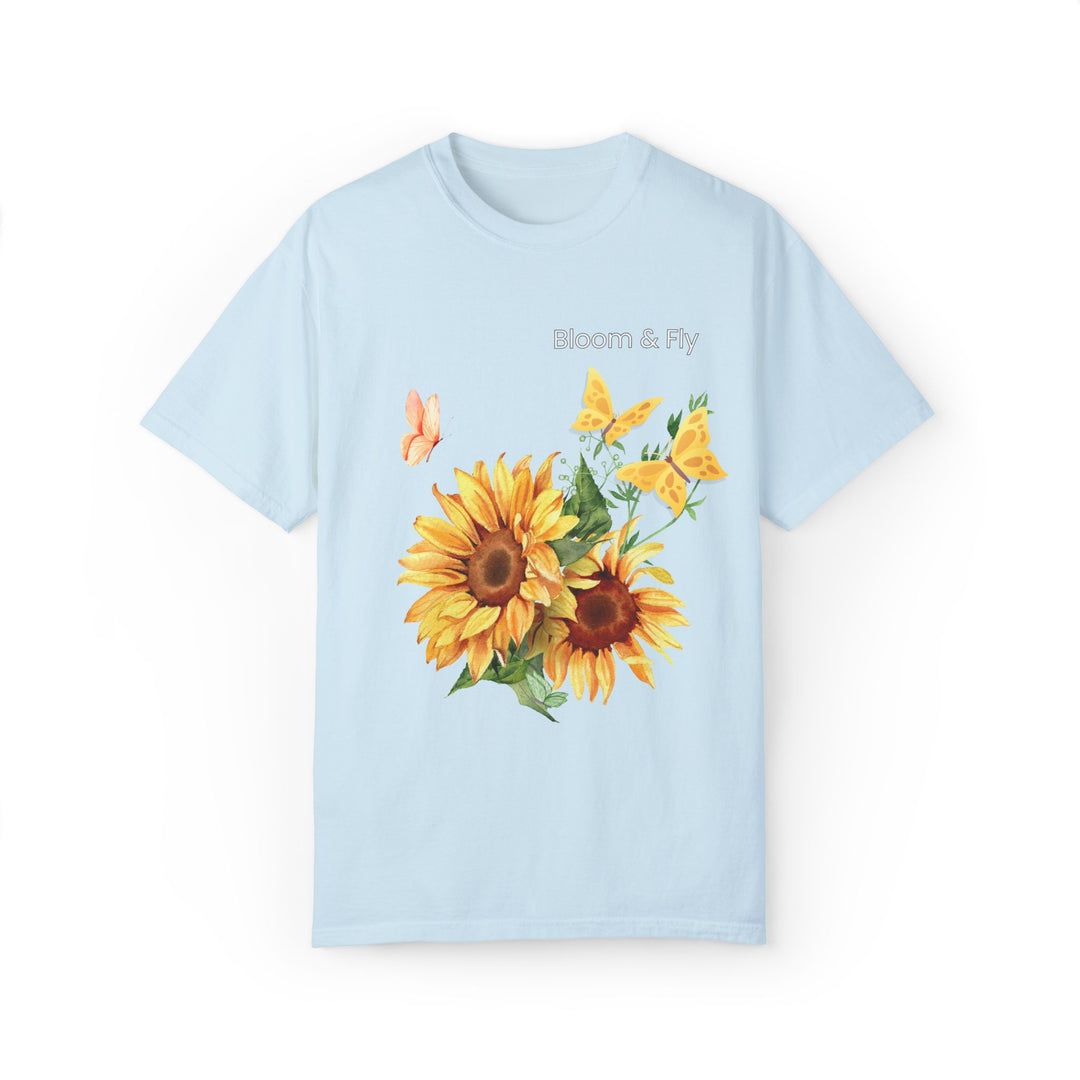 Sunflower T-shirt - Bloom & Fly Nature-Inspired Tee T-Shirt Printify Chambray S