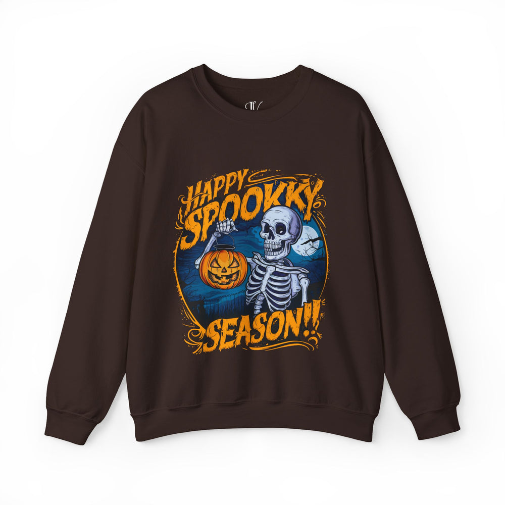 Happy Spooky Season: Skeleton Sweatshirt Sweatshirt Printify S Dark Chocolate