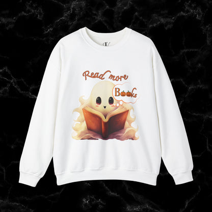 Read More Books Sweatshirt - Book Lover Halloween Sweater for Librarians and Students Sweatshirt S White 