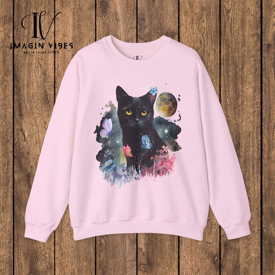 Imagin Vibes: Floral Cat & Butterflies Sweatshirt Sweatshirt S Light Pink 