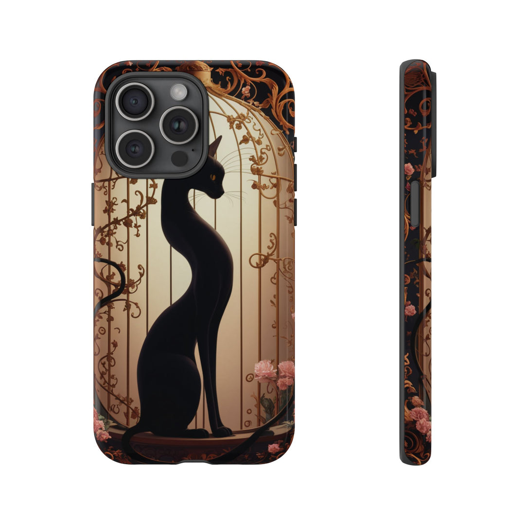 Gothic Tough Cases with Black Cat and Roses Phone Case Printify iPhone 15 Pro Max Glossy