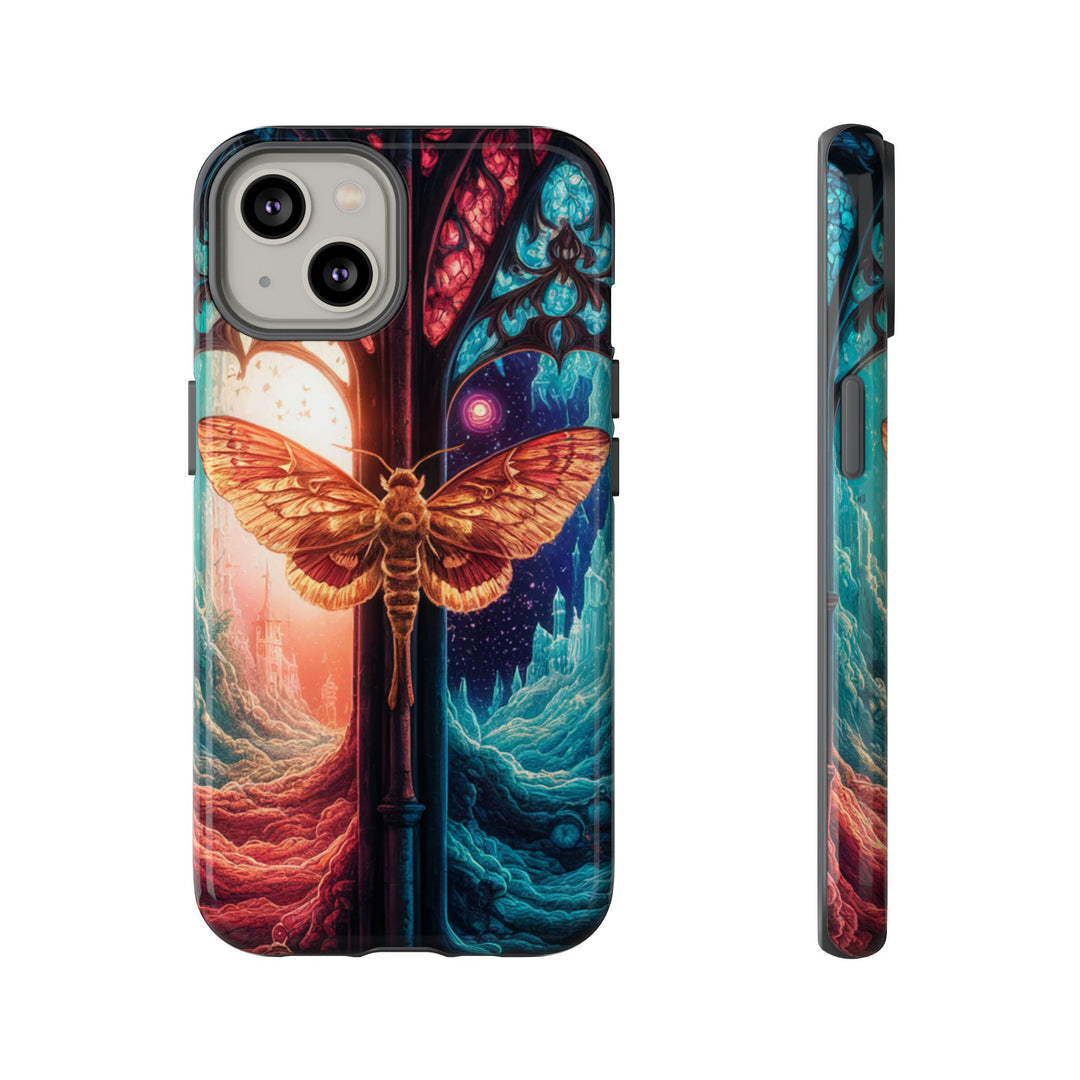 Phone Case with Moth and Stained-Glass Window Phone Case Printify iPhone 14 Glossy