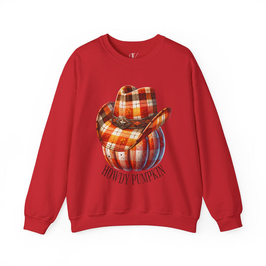 Plaid Pumpkin Crewneck Sweatshirt - Howdy Pumpkin Western Fall Sweatshirt